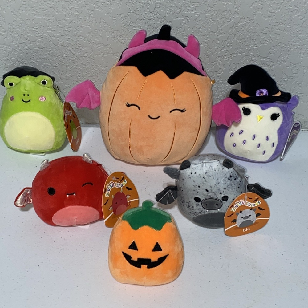 Squishmallows Plush Lot of 6 Halloween Plushies Soft Pumpkin Witch Bat Vampire